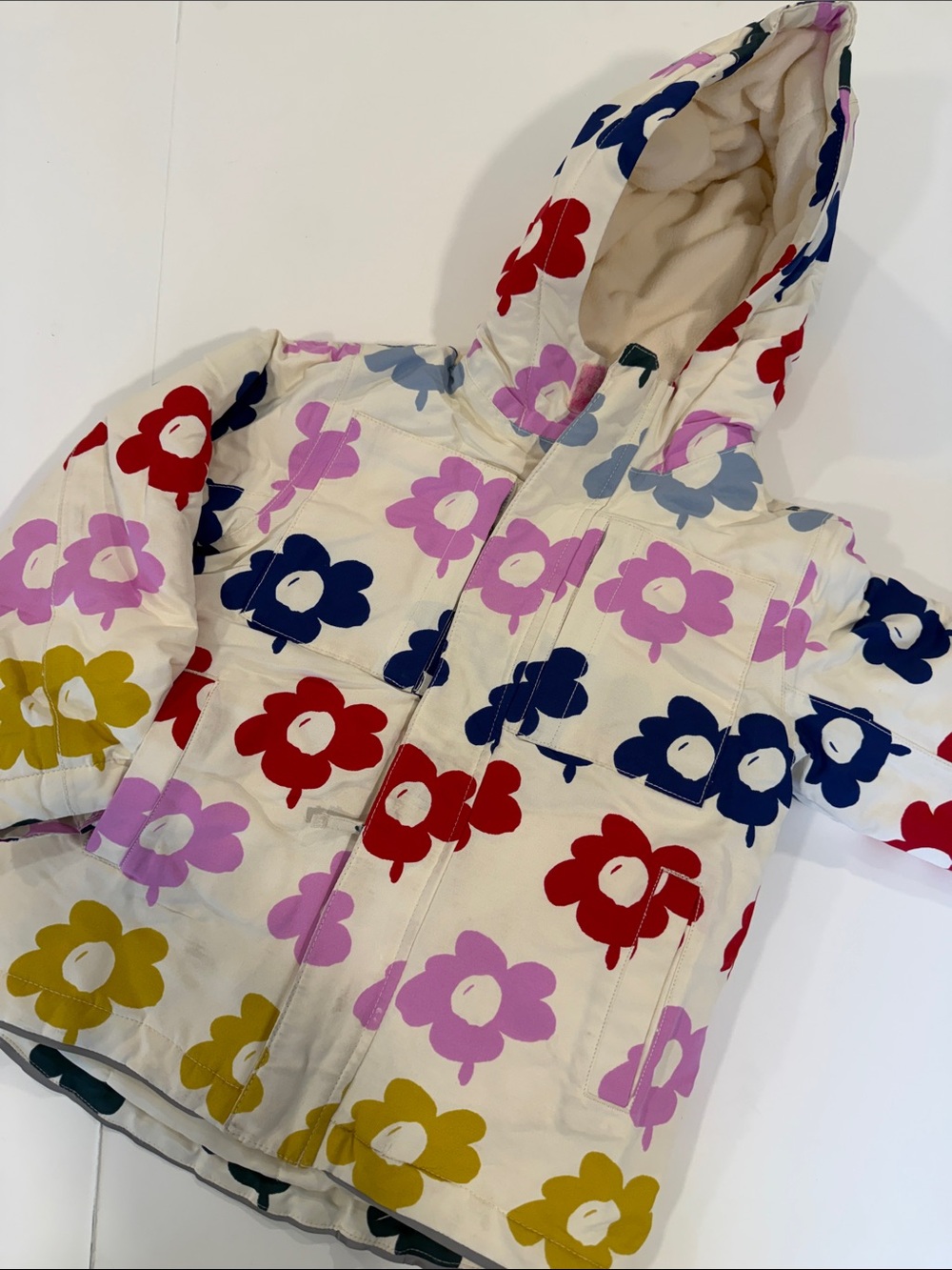 Kids Floral Hooded Puffer Jacket - Cream with Multicolor Flowers Hanna Anderson
